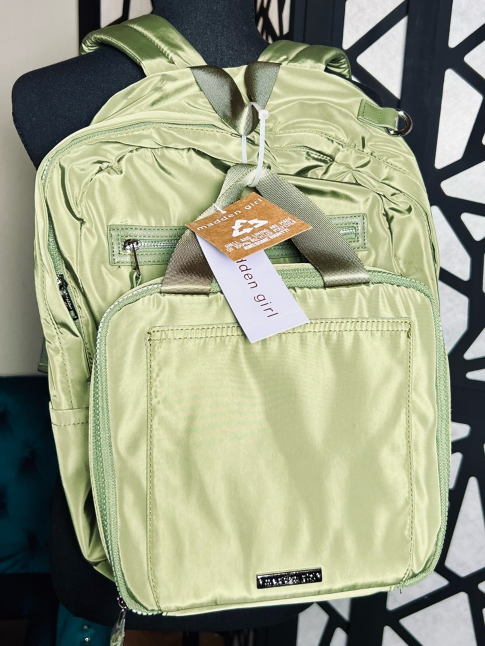 Madden Girl 2FER Unisex Nylon Olive Green Backpack, w/matching lunch tote. NWT - Picture 2 of 15